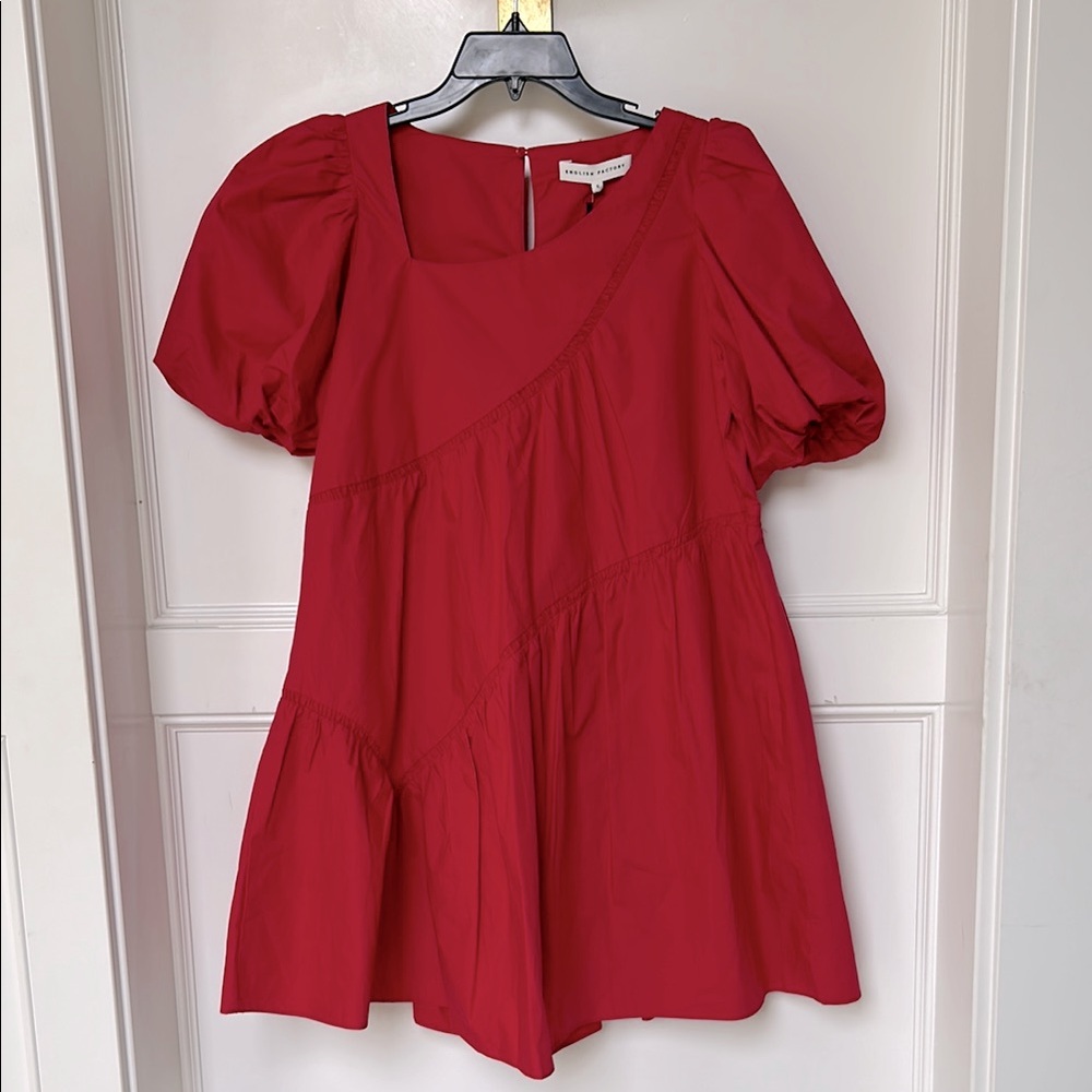 ENGLISH FACTORY Women's Asymmetric Poplin Sadie Red Color Dress Size Small